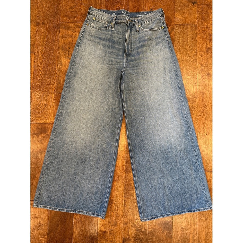 J.Crew High Rise Super Wide Leg Jeans Women Size 31 Blue Denim Sold Out Retro - Picture 2 of 13